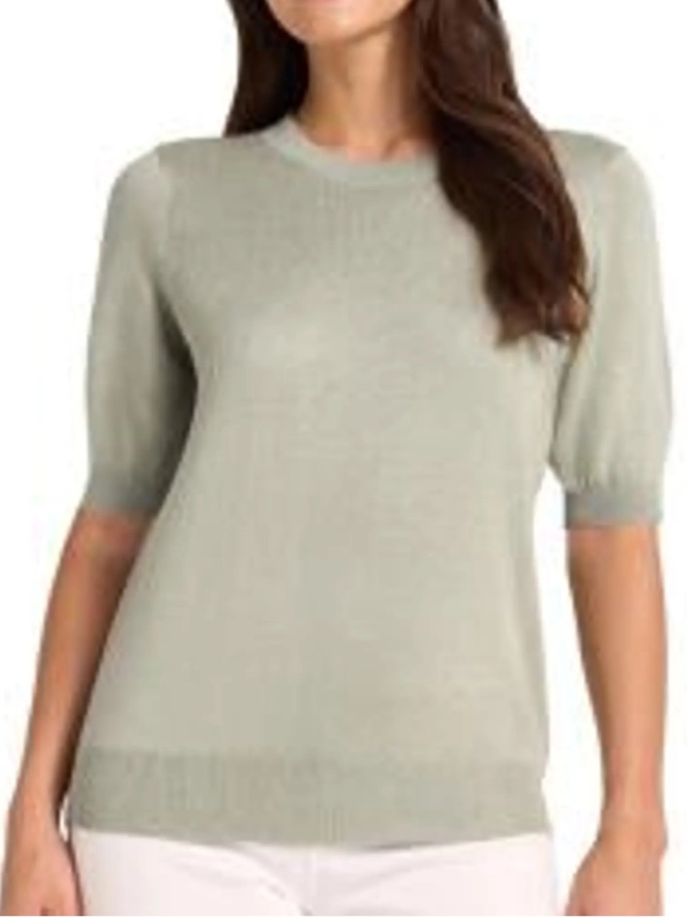 CeCe Crewneck Short Sleeve Sweater w Puff Sleeve Pearl Button Size Medium